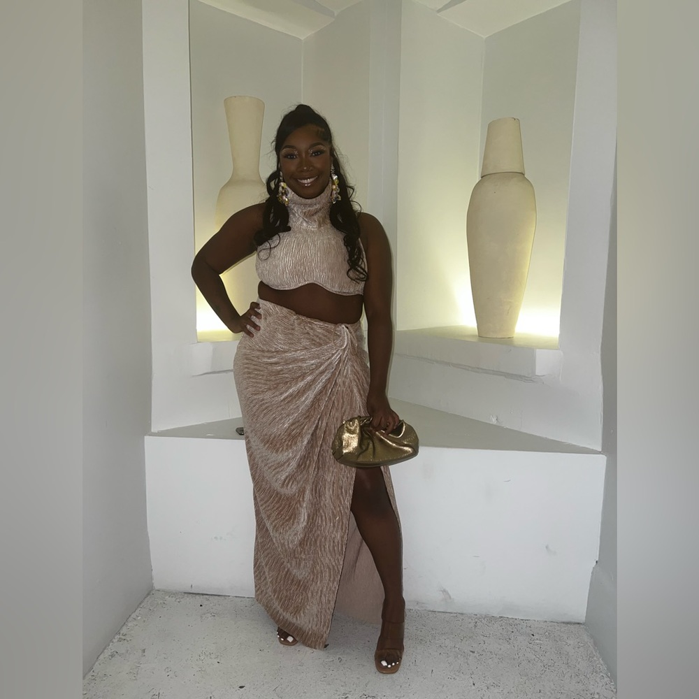 J LUXLABEL Beige Chosen One Velvet Skirt Set
